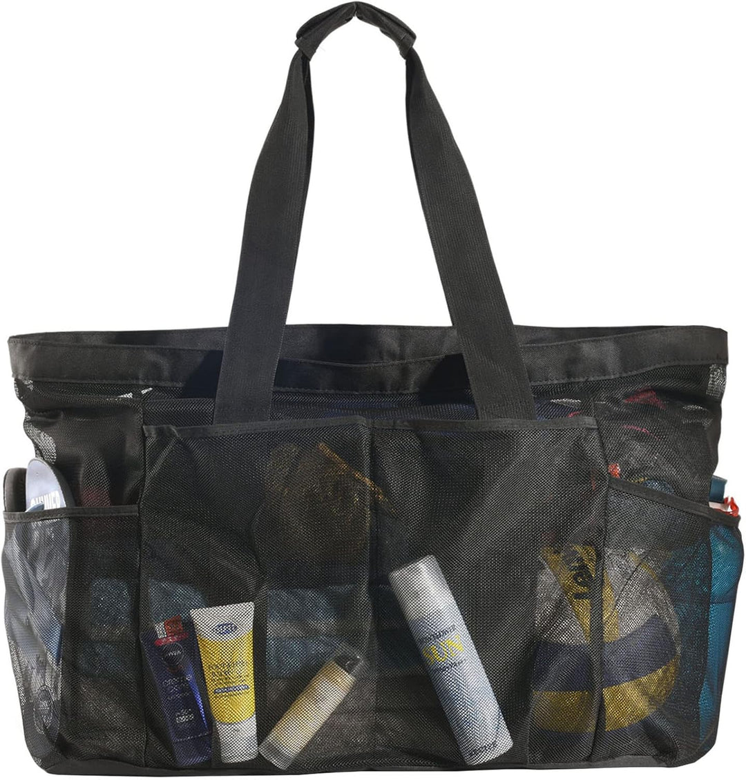 Unisex Extra-Large Mesh Beach Tote, sandproof zipper carryall for family essentials & summer travel.
