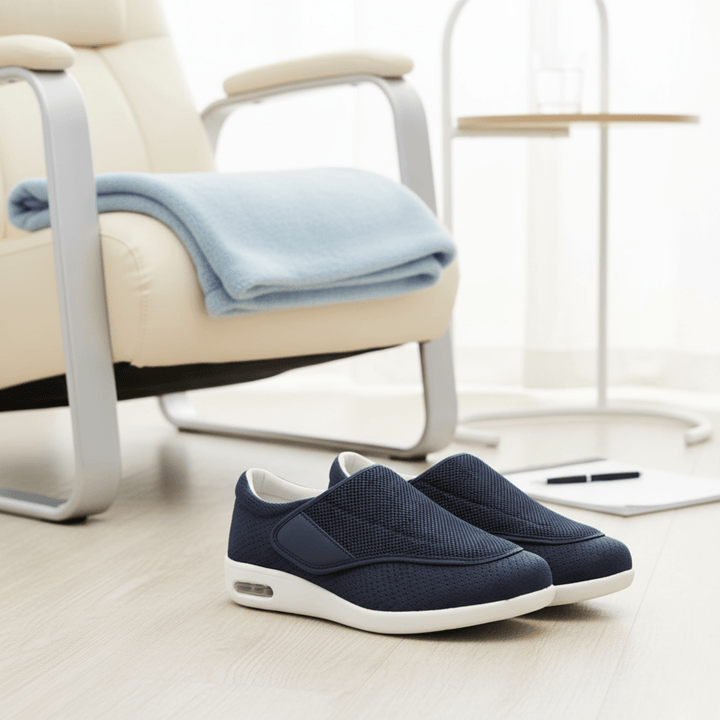 Diabetic foot care shoes, extra wide design & memory foam to relieve pressure and enhance comfort.