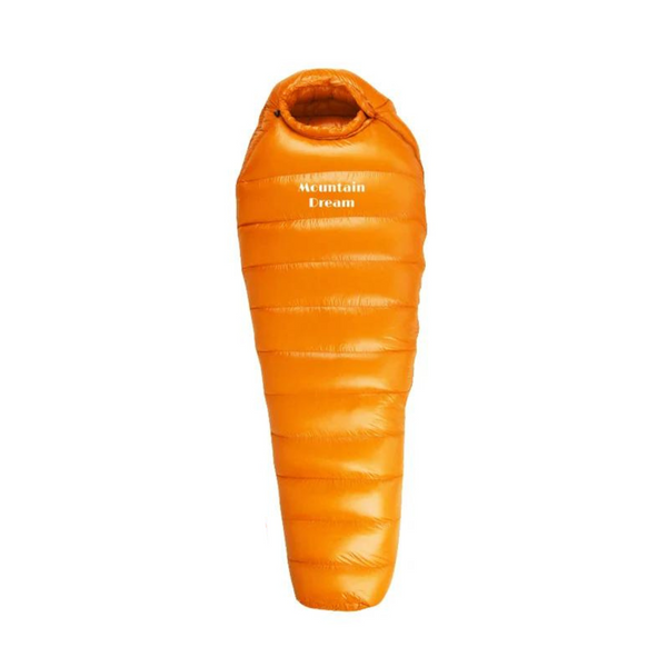 Unisex extreme cold -20°C winter sleeping bag for camping, hiking, & mountaineering. Down fill, ripstop fabric.