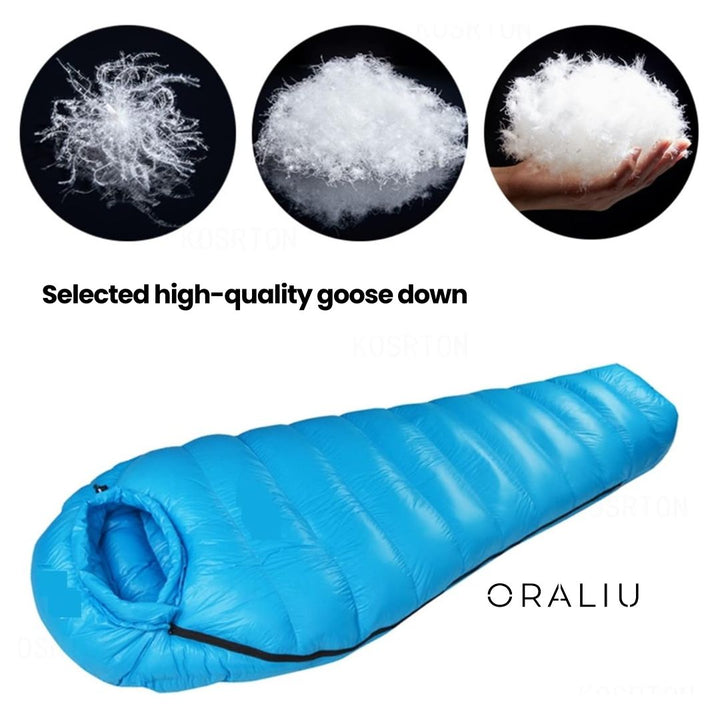 Durable ripstop down fill unisex sleeping bag. Essential extreme cold weather gear for winter camping & hiking.