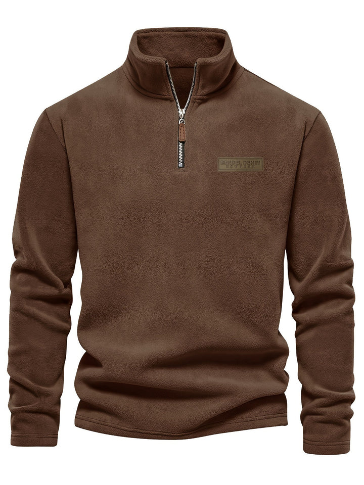 Comfortable unisex warm half-zip pullover, a versatile outerwear choice for cold weather layering and style.