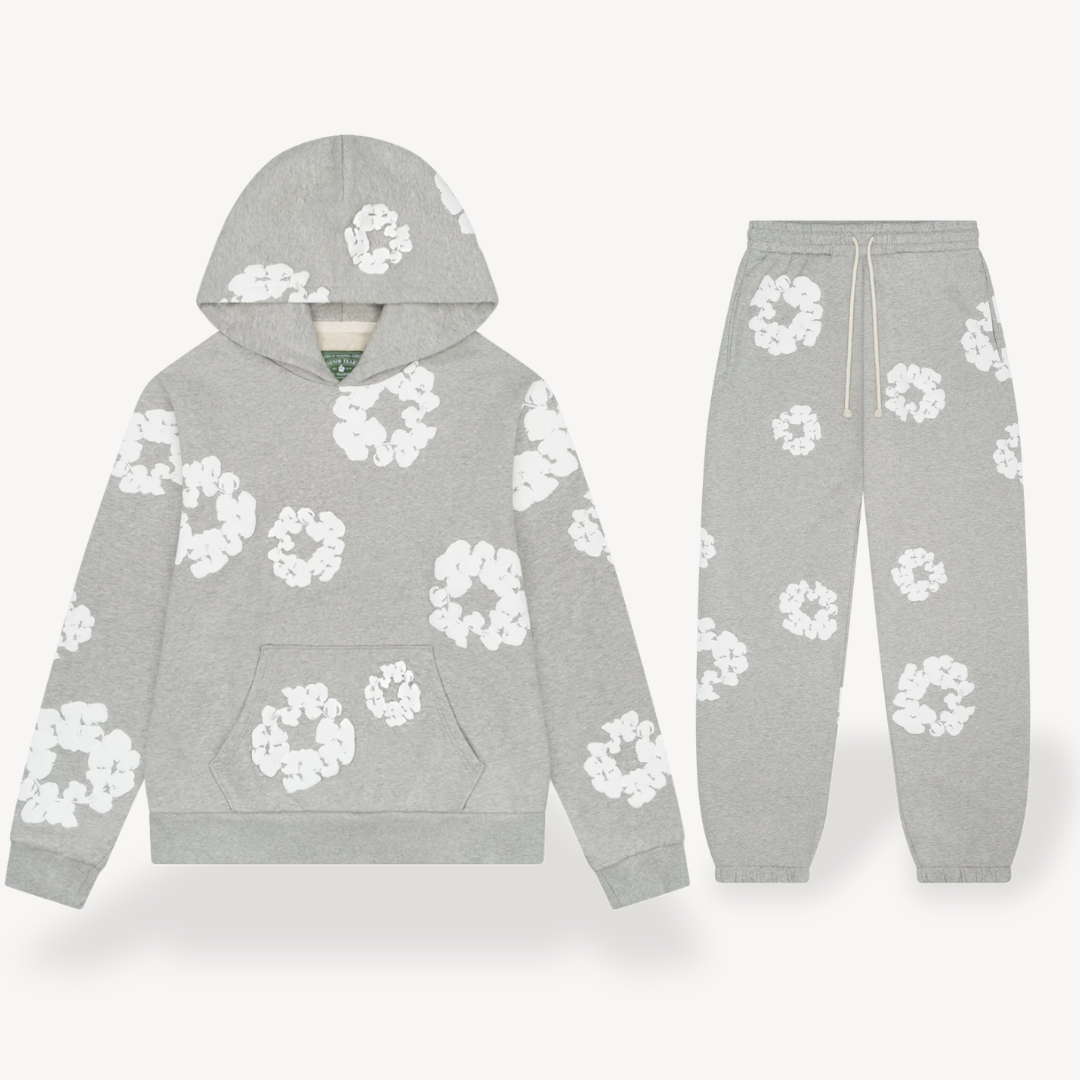 Unisex floral graphic hoodie & matching jogger set in a comfortable, casual loungewear style.