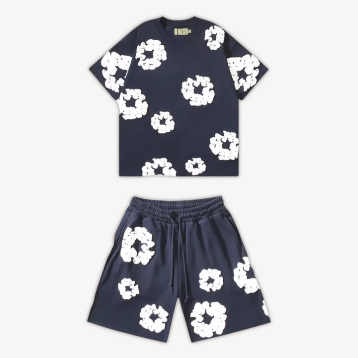 Chic floral tee and shorts set, a simple yet stylish women's casual outfit for summer comfort.