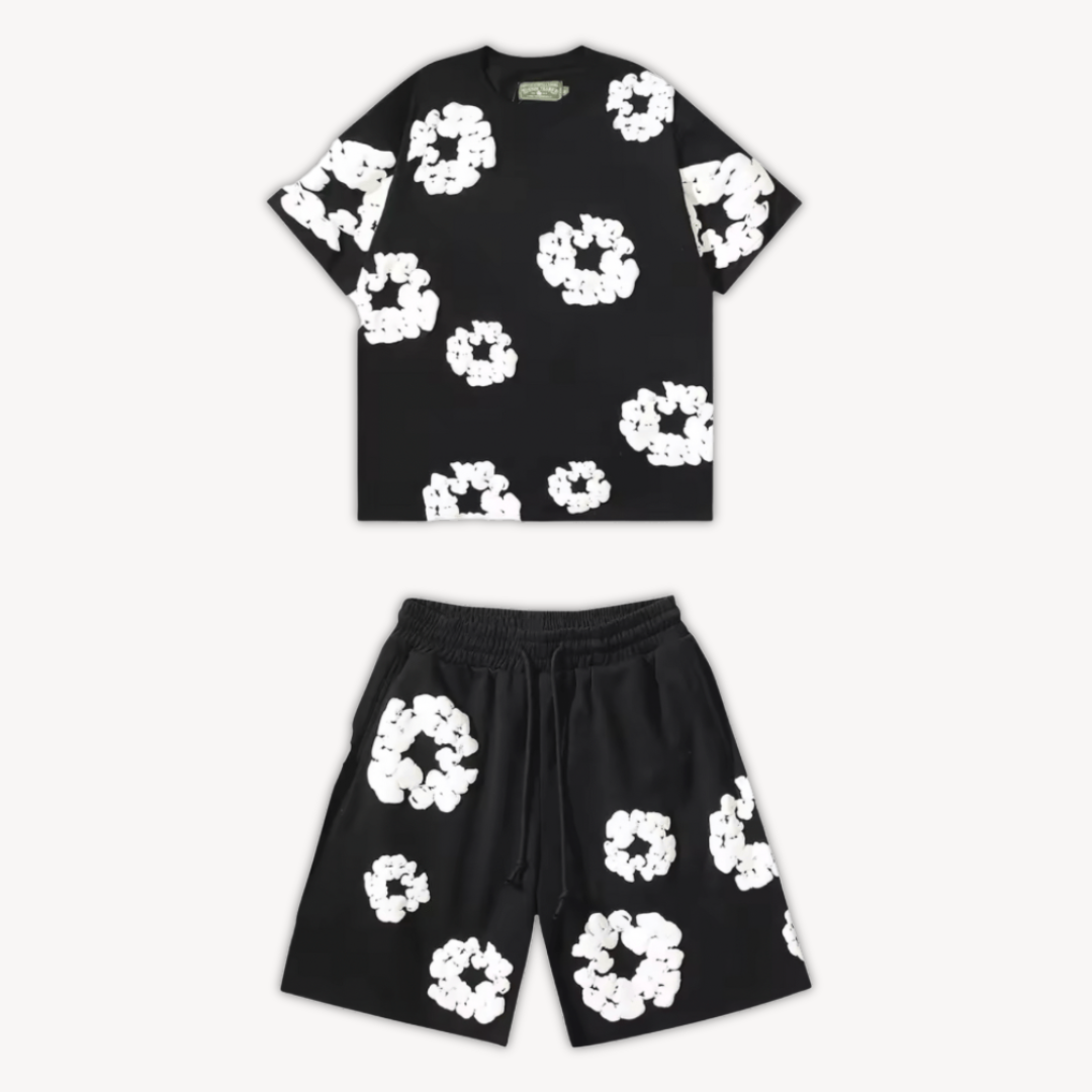 Soft floral loungewear set for women. Short sleeve tee and comfy printed shorts, perfect for relaxation.