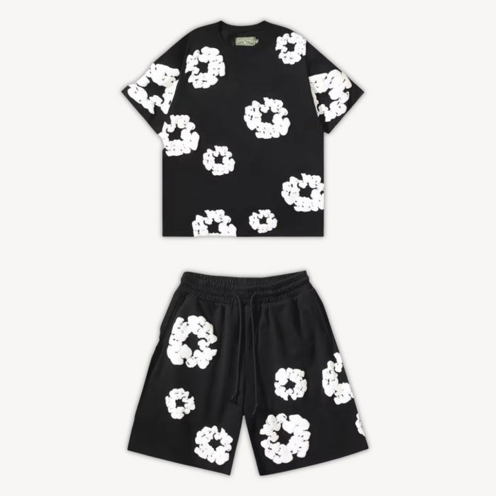 Soft floral loungewear set for women. Short sleeve tee and comfy printed shorts, perfect for relaxation.