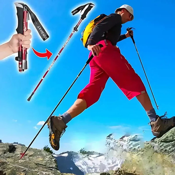 Unisex foldable aluminum trekking pole for hiking & trail support. Lightweight & adjustable adventure gear.
