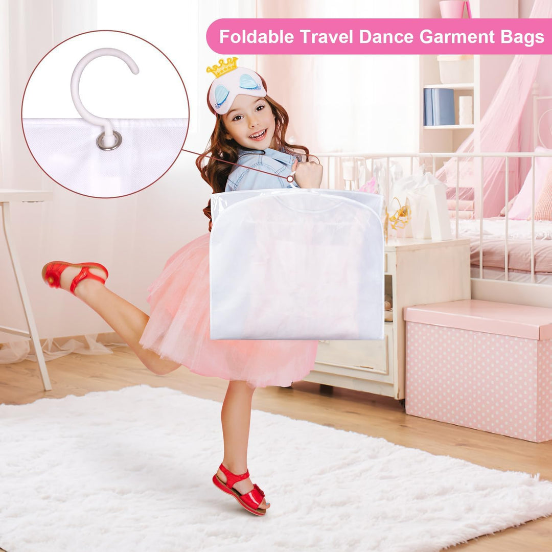 Set of unisex foldable dance garment bags featuring zipped pockets, ideal for costumes, travel & clothing protection.