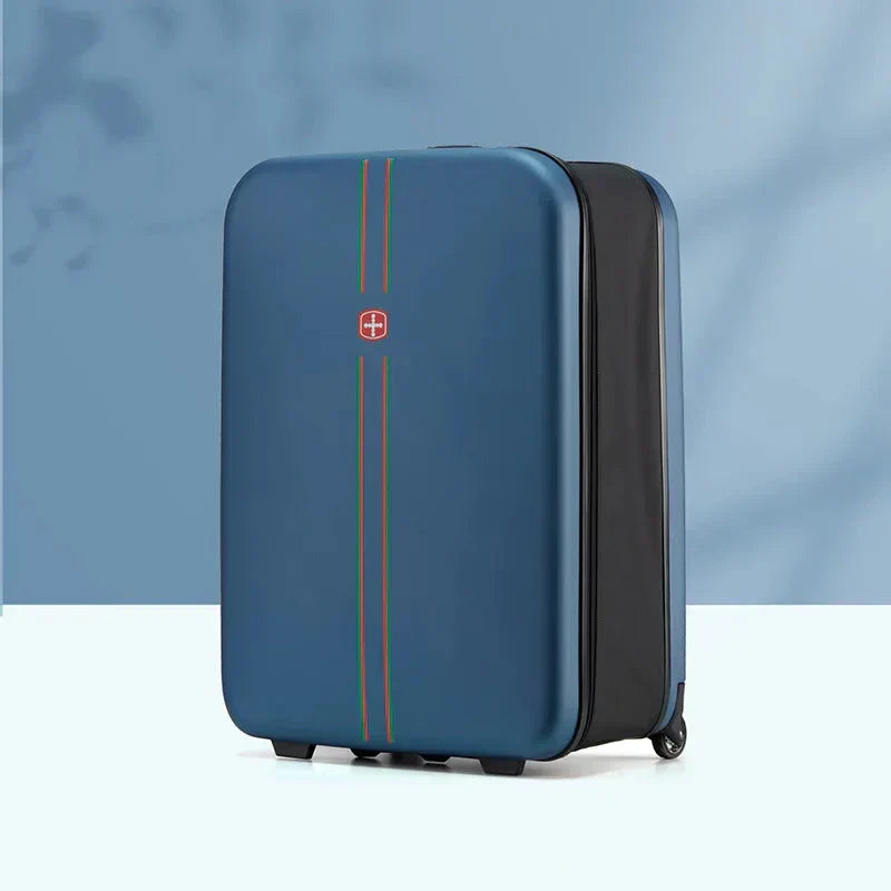 Sturdy foldable hard shell suitcase; versatile rolling luggage for both carry-on & check-in travel.