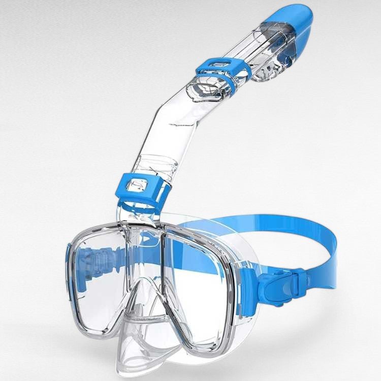 Foldable diving gear: snorkel mask with 180° panoramic view & anti-fog technology.