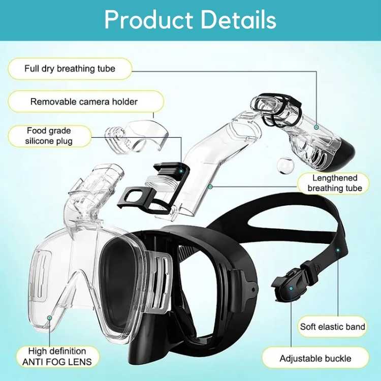 Travel-friendly foldable snorkel mask with 180° view for easy underwater exploration.