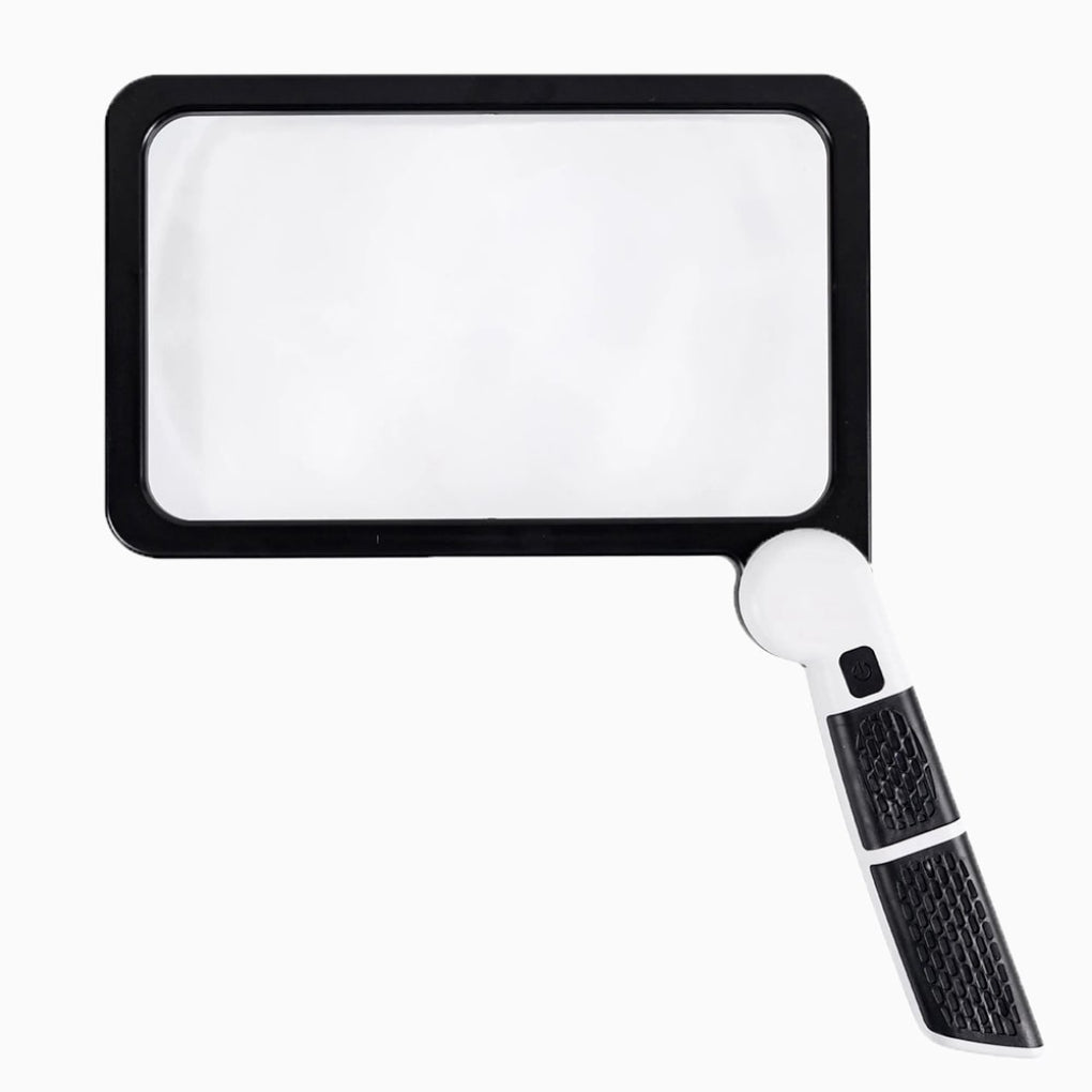 Full-page magnifying glass reading aid, ideal for seniors to inspect crafts and hobbies