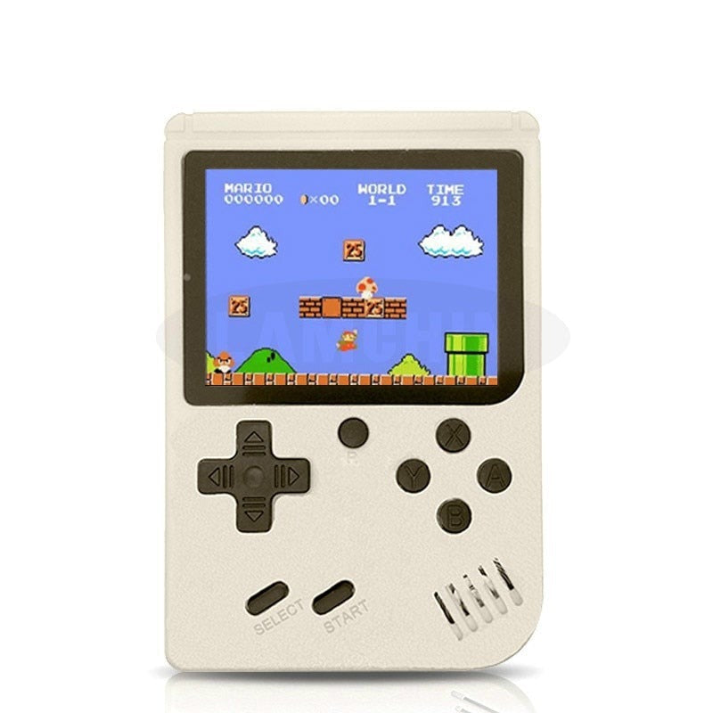 Compact handheld retro console with 400 classic video games. Perfect mini gaming device for all ages.