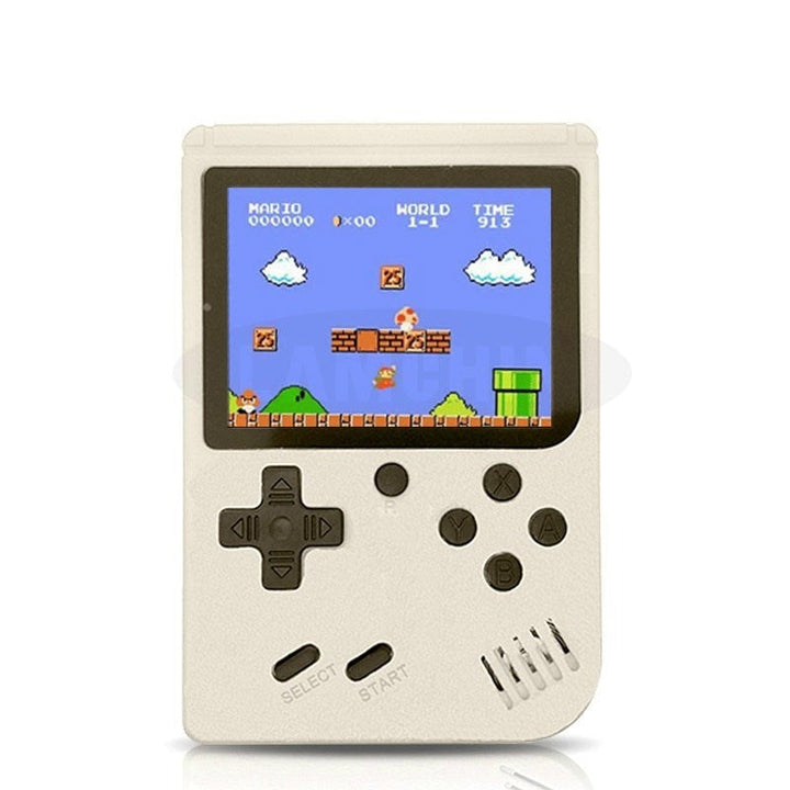 Compact handheld retro console with 400 classic video games. Perfect mini gaming device for all ages.
