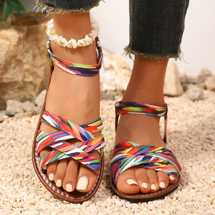 Side profile of a unisex summer strappy sandal, highlighting the comfortable vegan design