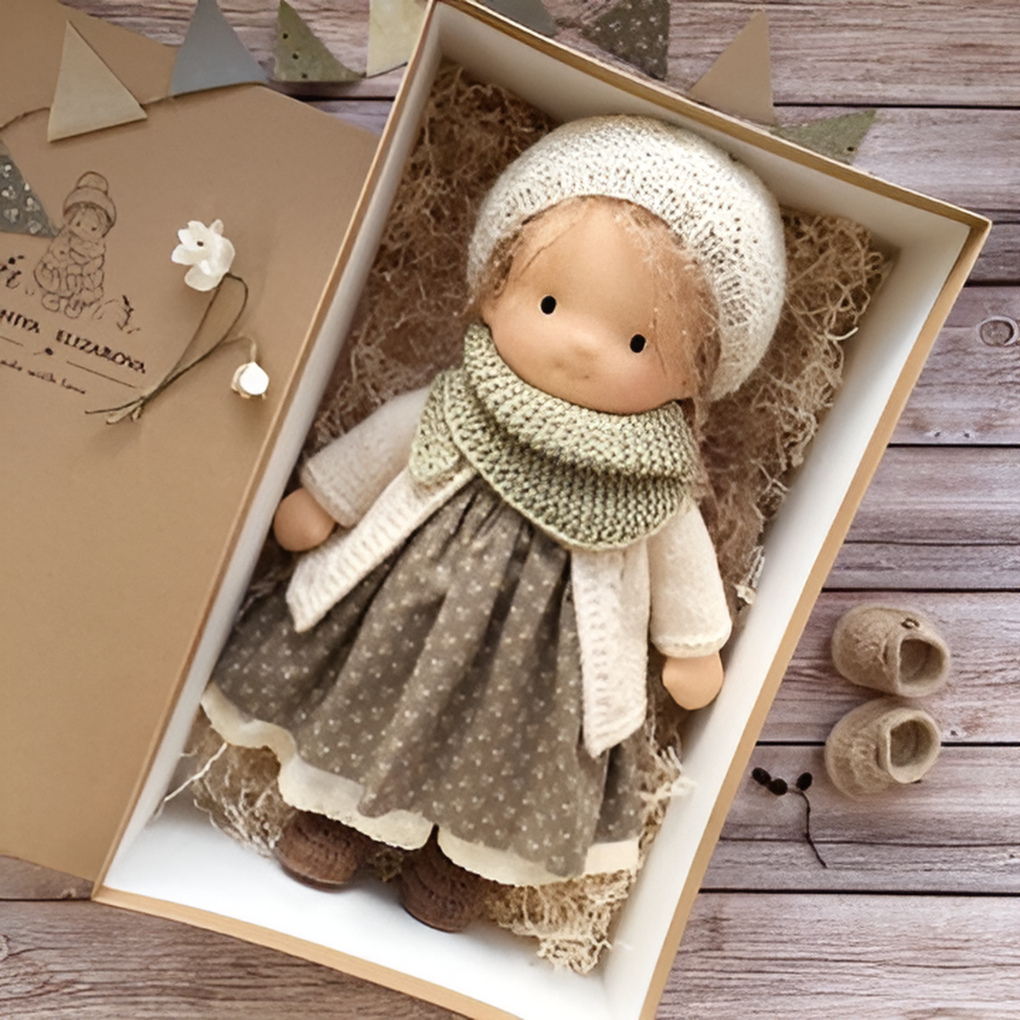 Various accessories with organic Waldorf doll, inspiring creative storytelling & imaginative play