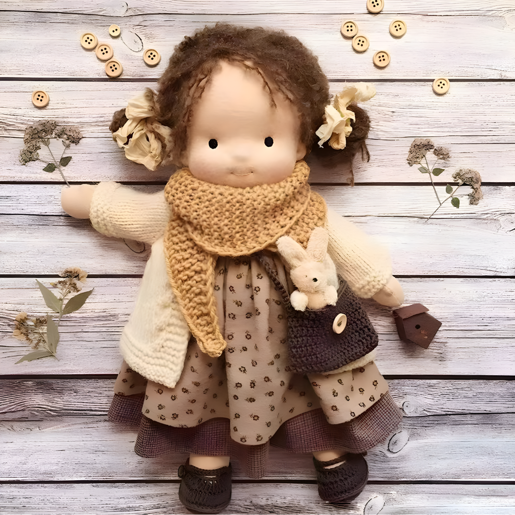 Authentic Waldorf doll, a timeless educational toy, rich in natural textures and simple beauty