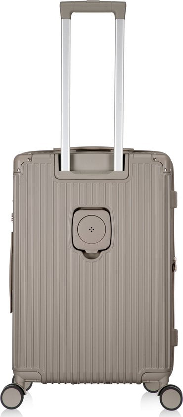 Expandable hard shell luggage, perfect for extra packing space. Mykonos travel essential.