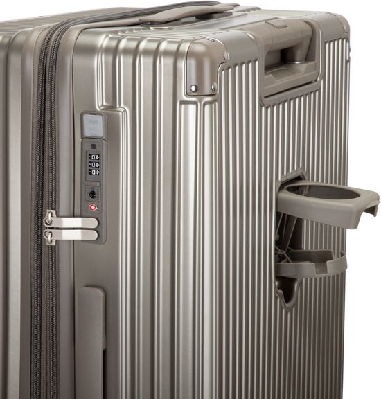 Modern travel suitcase with USB charging, TSA lock & spinner wheels. Smart hard shell luggage.