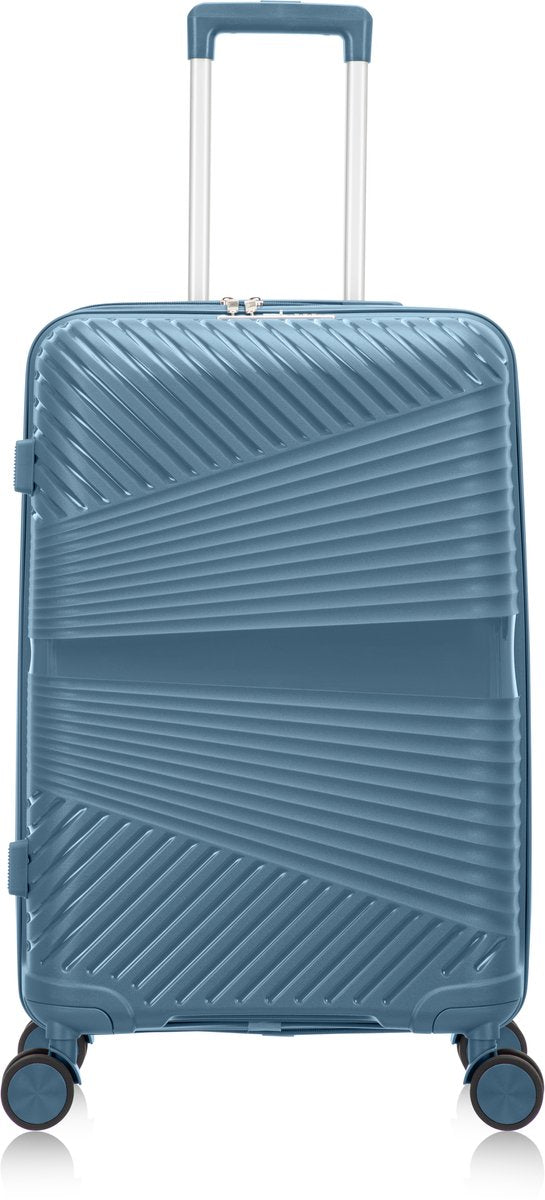 Unisex hard shell blue travel suitcase with secure TSA lock and durable 360° spinner wheels.