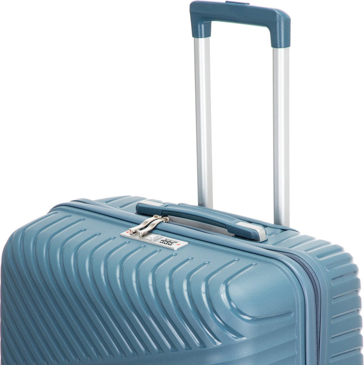 Spacious blue hard shell luggage for organized travel, featuring secure TSA lock and smooth 360° wheels.