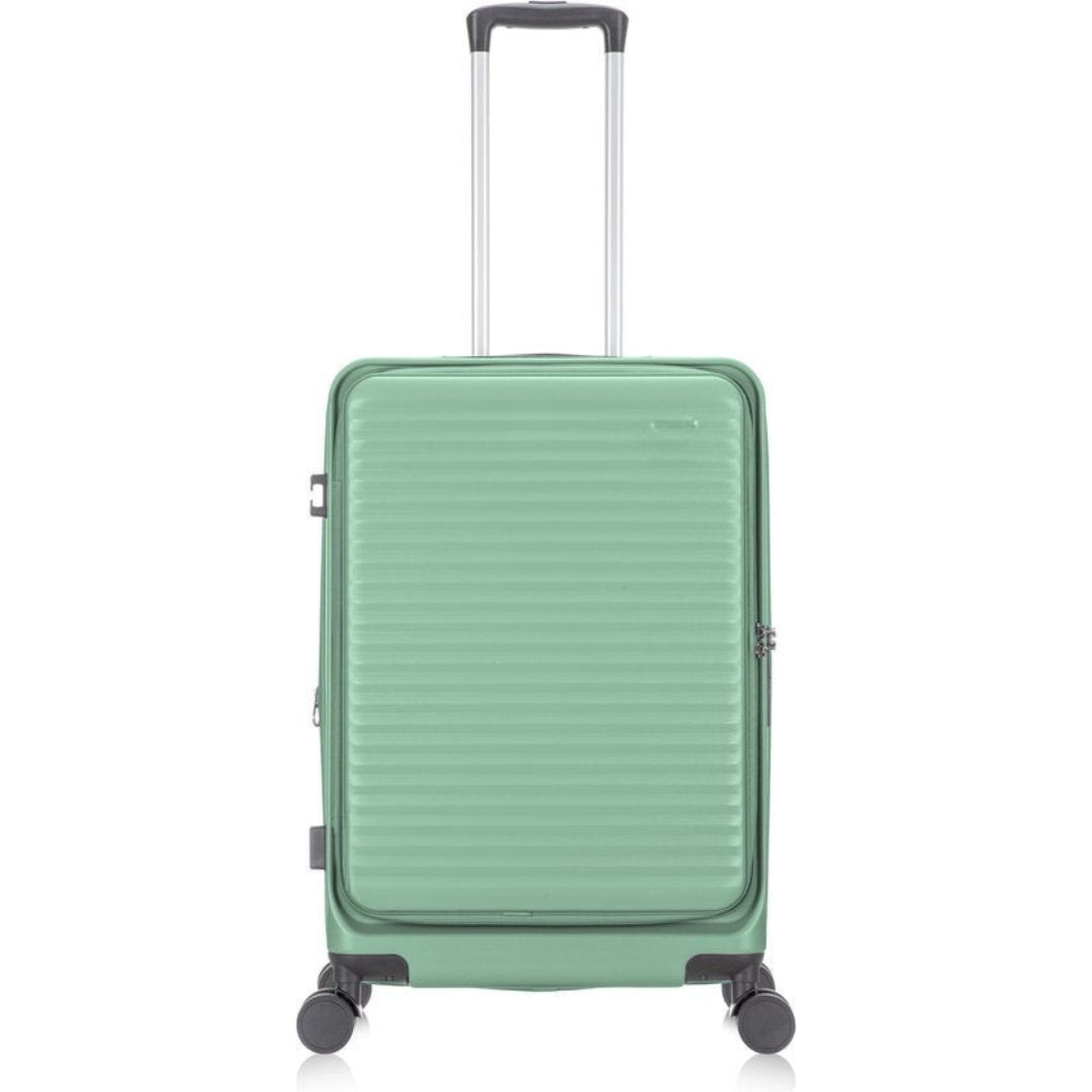 Unisex hard-shell carry-on suitcase with laptop compartment, spinner wheels & TSA lock for secure, easy travel.