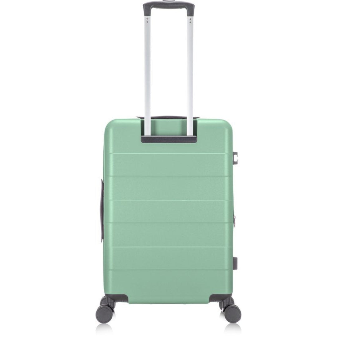 Modern unisex hard-shell carry-on suitcase with laptop compartment, ideal for stylish vacation & business travel.