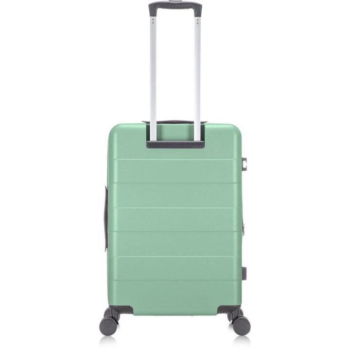 Modern unisex hard-shell carry-on suitcase with laptop compartment, ideal for stylish vacation & business travel.