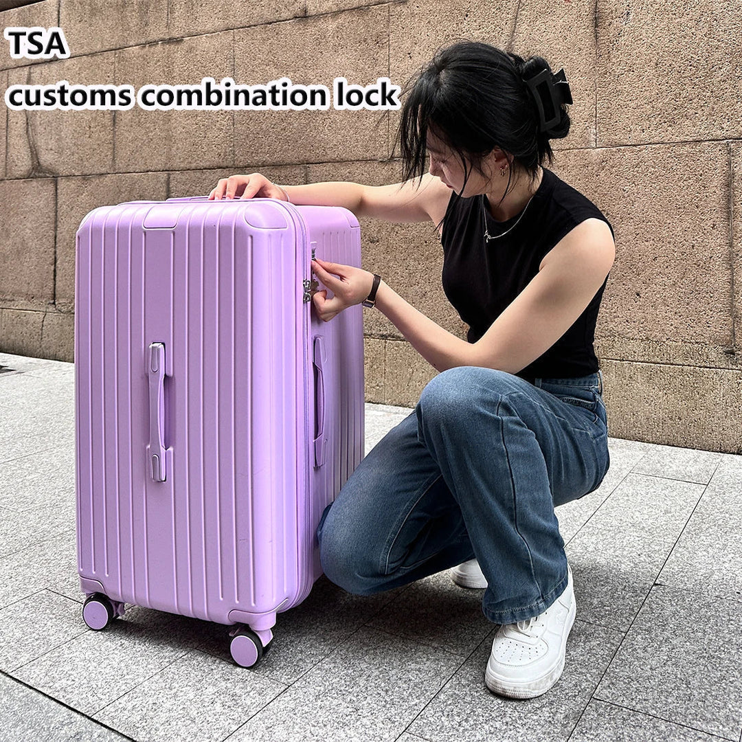 Durable hard shell modern suitcase for unisex travel. Expandable luggage with smooth spinner wheels.