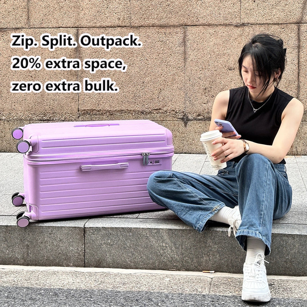 Compact hard shell carry-on suitcase, expandable. Features spinner wheels & TSA lock for smart, secure unisex travel.