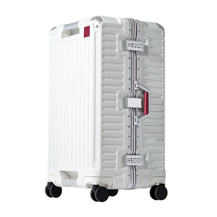 Essential airport luggage: hard shell suitcase with wide grip handle & spinner wheels for business or vacation travel.