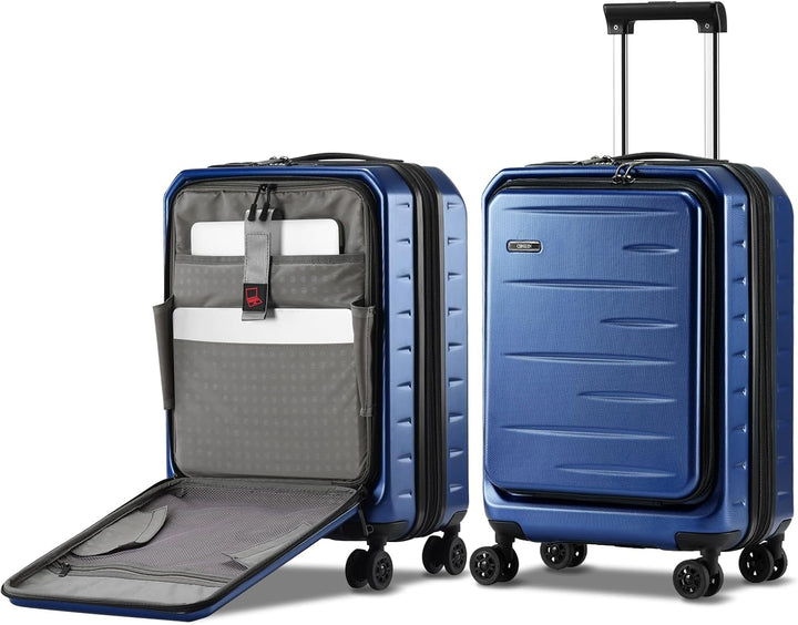 Unisex travel carry-on with durable hardshell, TSA lock, & versatile front pocket.