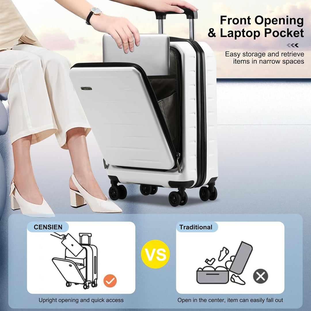 Efficient unisex hardshell luggage, expandable, with front pocket for quick access.