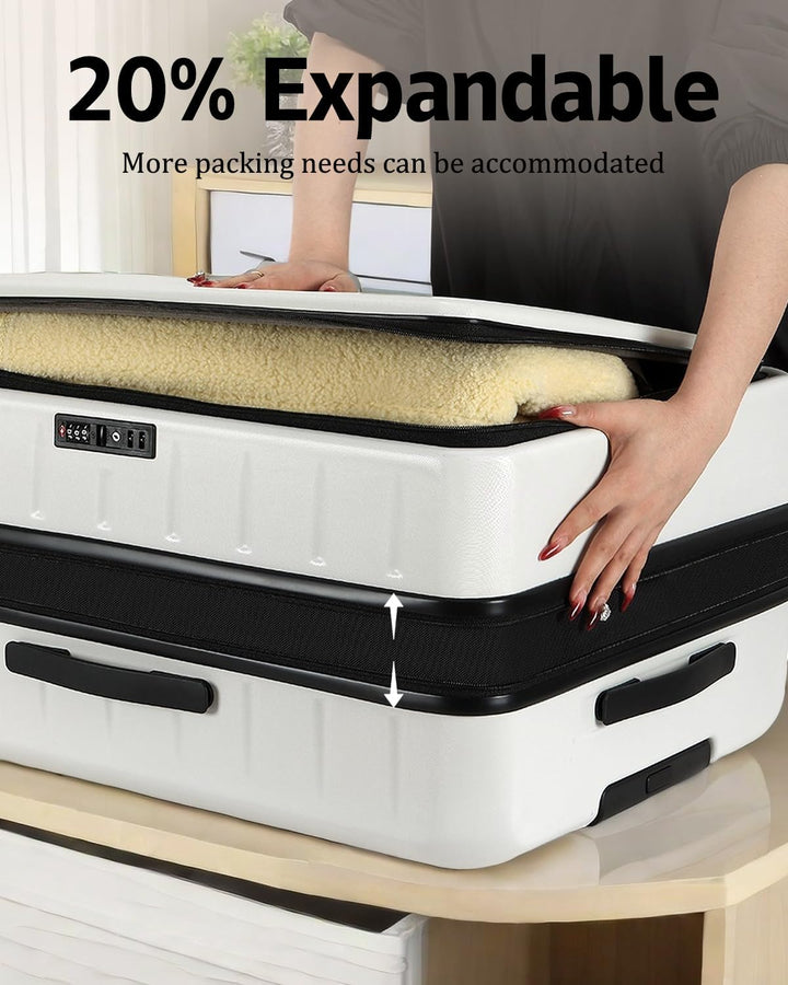 Travel-ready unisex hardshell carry-on, expandable, with front pocket for easy packing.