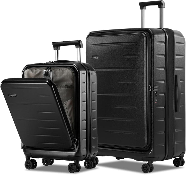 Smart travel luggage: unisex hardshell carry-on, expandable, with front pocket & TSA lock.