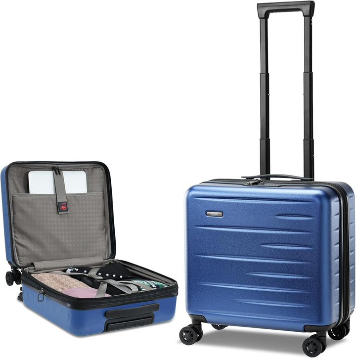 Ergonomic unisex hardshell carry-on, with spinner wheels, front pocket & TSA lock.