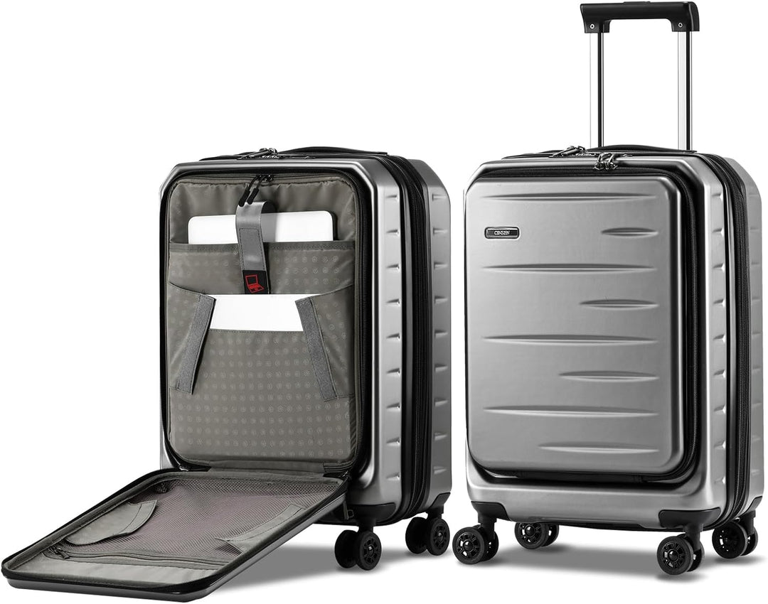 Expandable unisex travel bag, hardshell, with a handy front pocket for essentials.