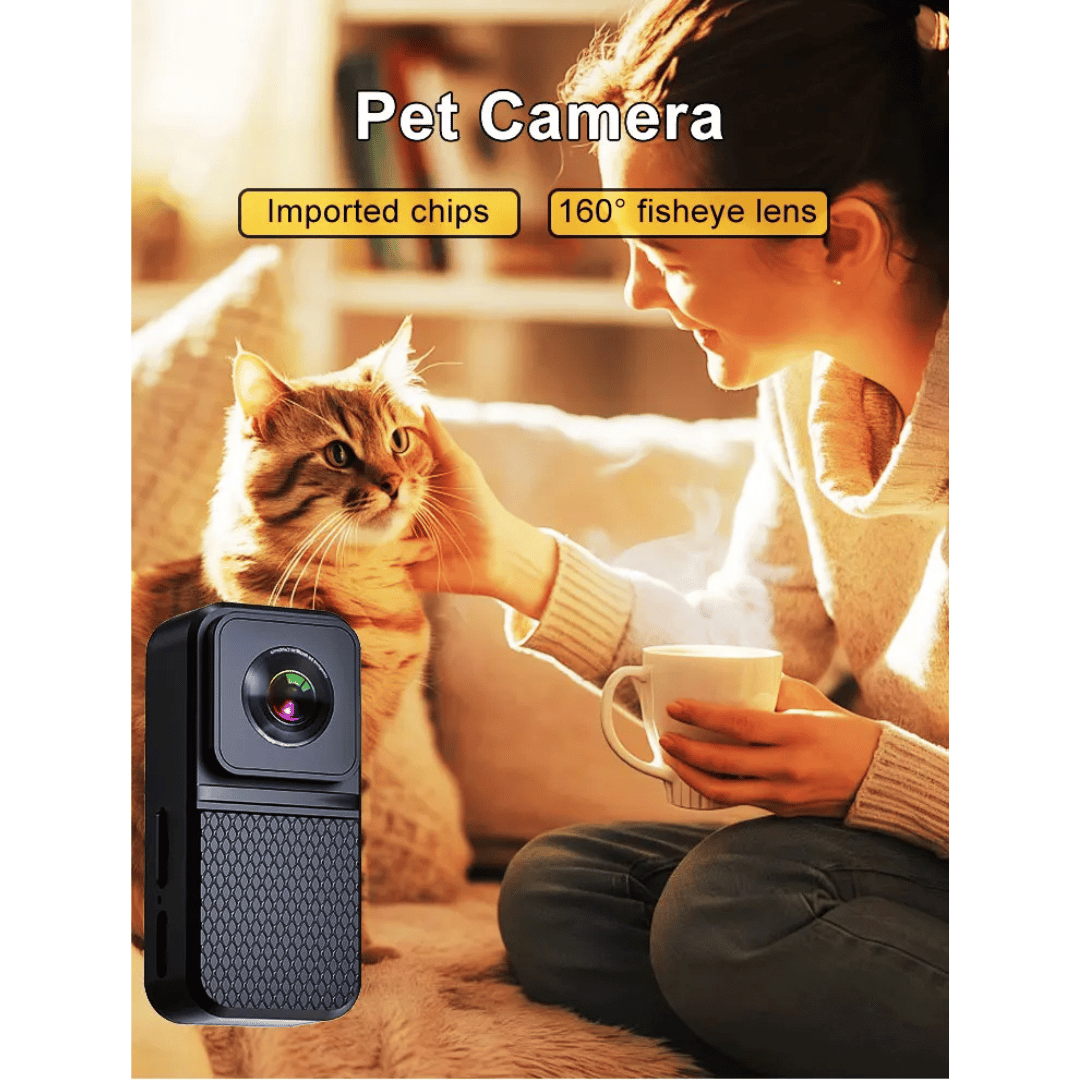 Durable HD pet camera for dog & cat collars, supports memory card for extended recording time.