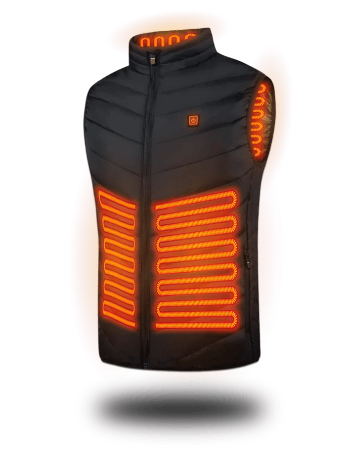 Unisex heated jacket with adjustable warmth & water-repellent fabric, ideal for cold weather comfort.