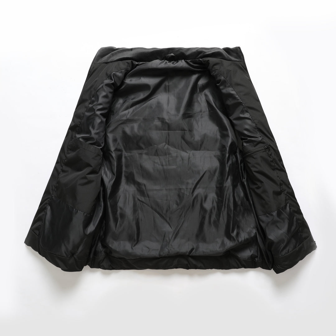 Comfortable unisex heated jacket, water-repellent, adjustable heat, ideal winter coat for cold weather.
