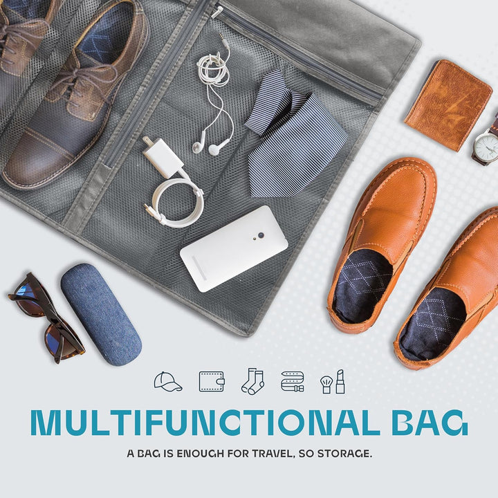 Dress bag with clear window. Heavy-duty travel garment bag, dustproof, with accessory pockets.