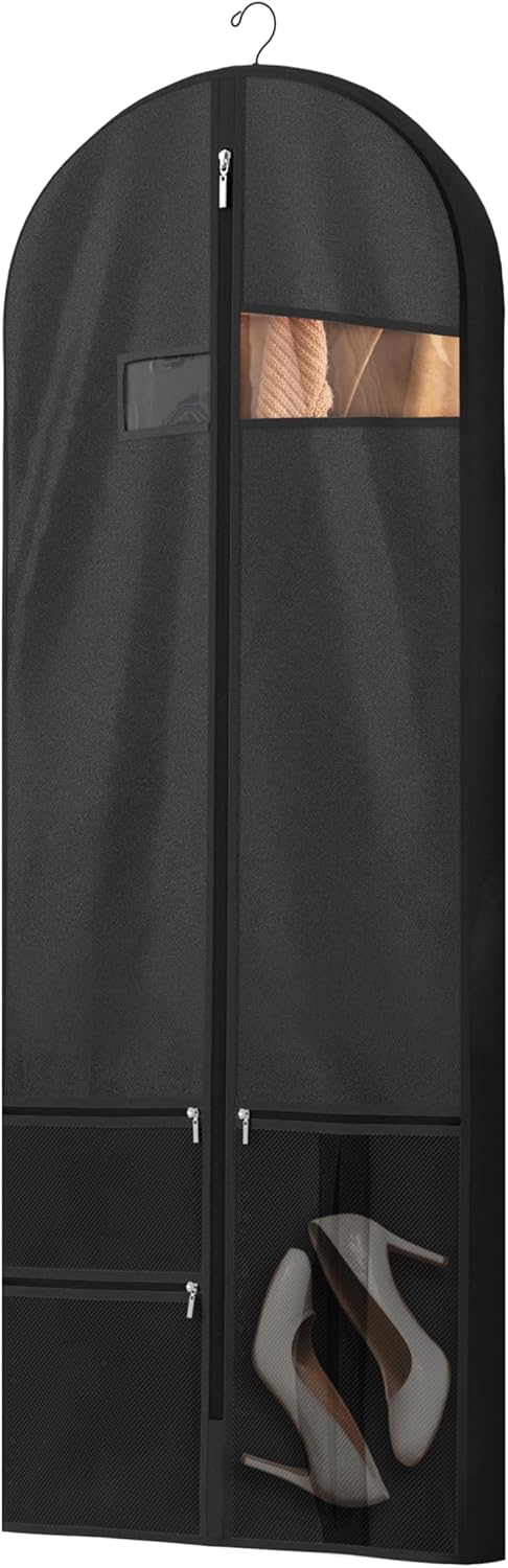 Heavy-duty travel garment bag, open to show spacious interior for wrinkle-free clothes.