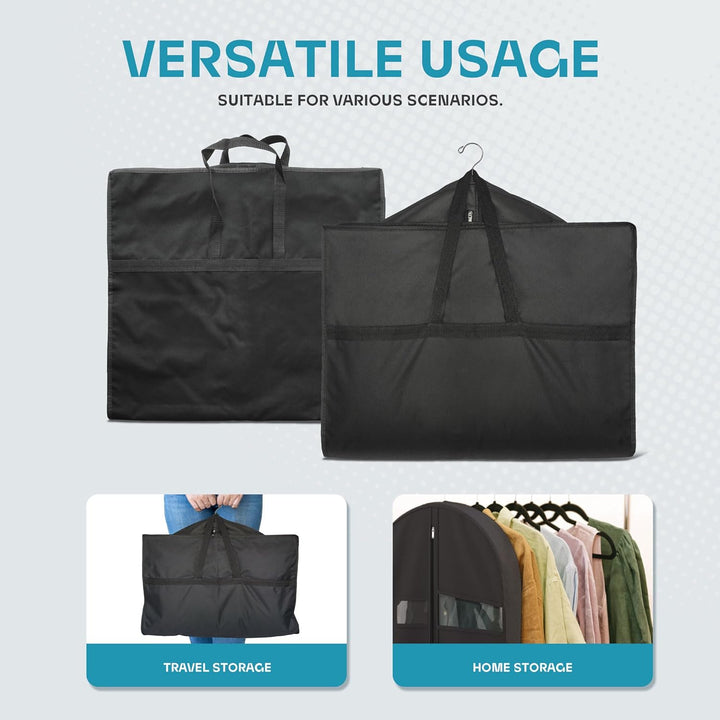 Two heavy-duty travel garment bags (1+1 FREE offer). Clear window, accessory pockets, dustproof.