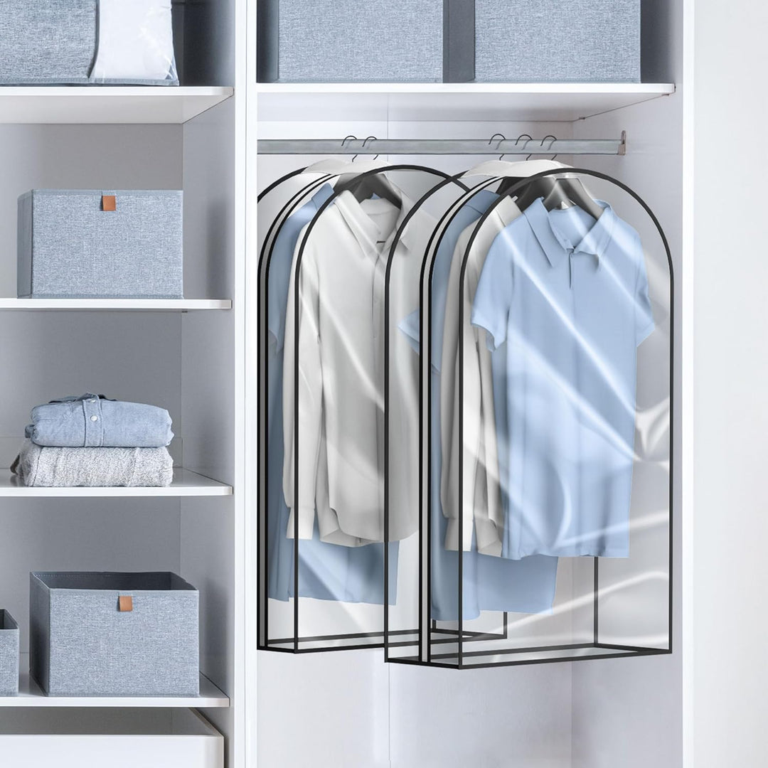 Angled view: Heavy-duty travel garment bag with clear window & multiple accessory pockets.