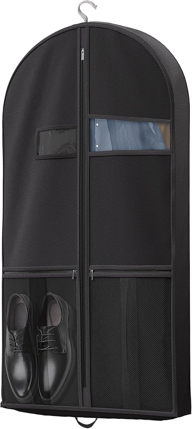 Travel smart: Heavy-duty garment bag with clear window for quick identification of contents.