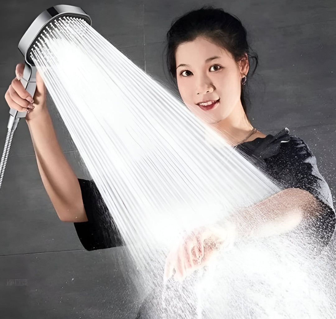 Unisex high-pressure shower head with filter & turbo boost for a spa-like experience. Improves skin & hair.