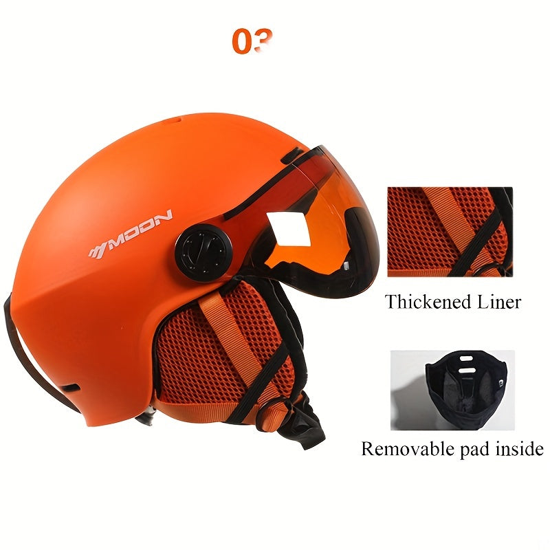 Person wearing a comfortable, safe ski helmet while snowboarding. Essential head protection for cold weather.