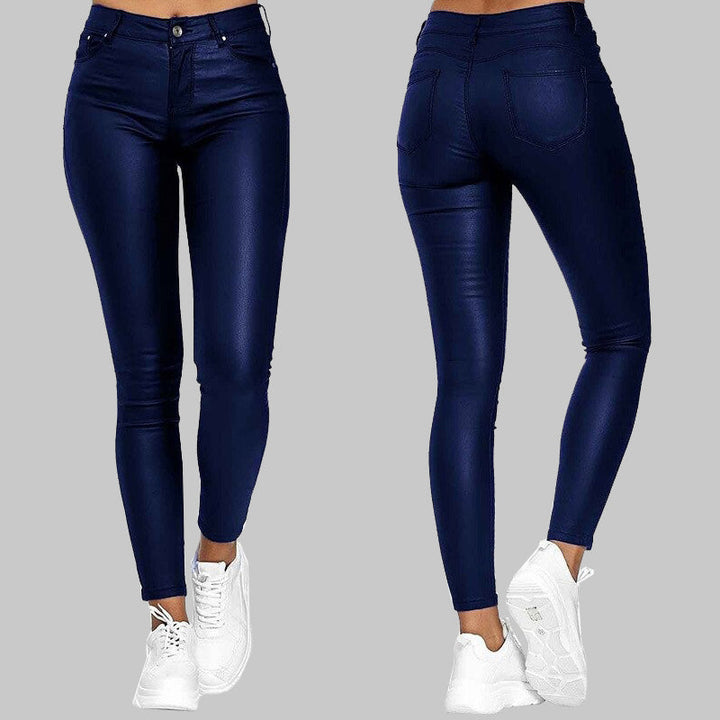 Unisex high-waist sleek skinny pants with stretch fit, perfect for trendy versatile fashion & comfort.