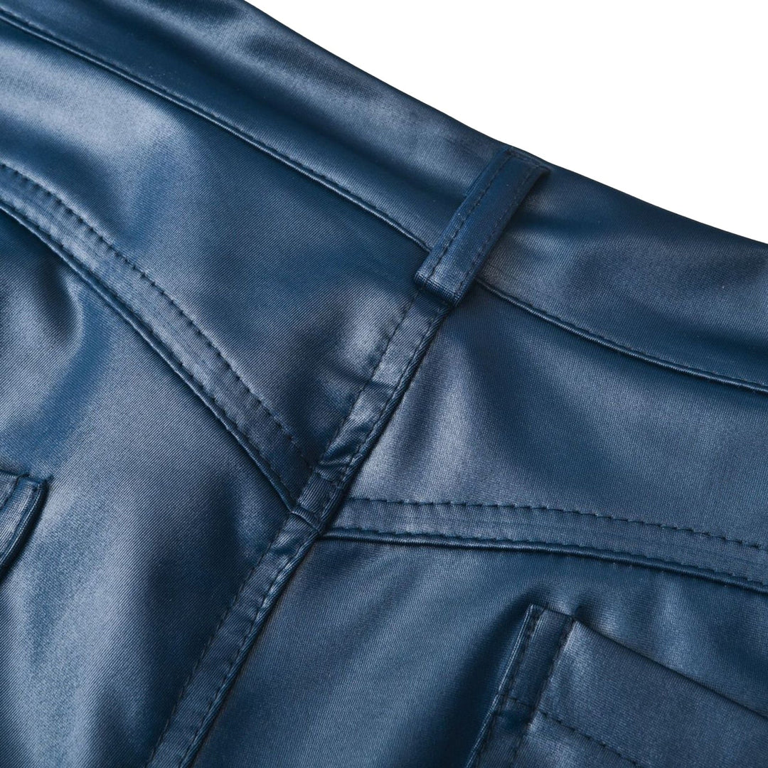 Black unisex high-waist sleek skinny pants. Trendy stretch fit bottoms for comfortable & versatile fashion.