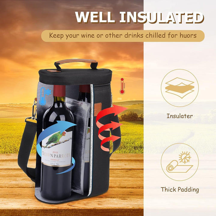 Elegant insulated wine bottle carrier, a perfect gifting solution for wine lovers, suitable for men & women.