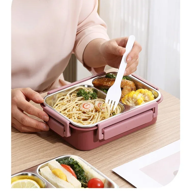 Multi-grid bento box for adults, leakproof compartments separate snacks & meals.